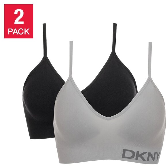 DKNY Ladies' Seamless Bralette 2-Pack Bra (Black/Gray, Small) - Picture 1 of 4